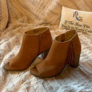Peep Toe Booties with Fringe Detail